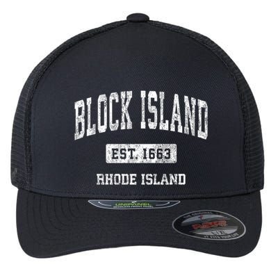 Block Island Est 1663 Rhode Island Ri Vintage Athletic Established Sports Design Flexfit Unipanel Trucker Cap