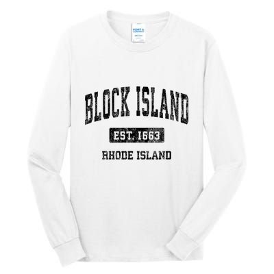 Block Island Est 1663 Rhode Island Ri Vintage Athletic Established Sports Design Tall Long Sleeve T-Shirt
