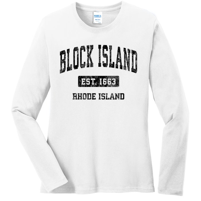 Block Island Est 1663 Rhode Island Ri Vintage Athletic Established Sports Design Ladies Long Sleeve Shirt