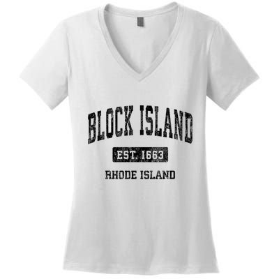 Block Island Est 1663 Rhode Island Ri Vintage Athletic Established Sports Design Women's V-Neck T-Shirt
