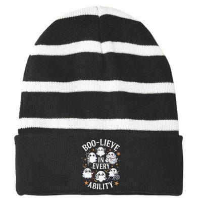 Boolieve In Every Ability Sped Teacher Slp Students Striped Beanie with Solid Band