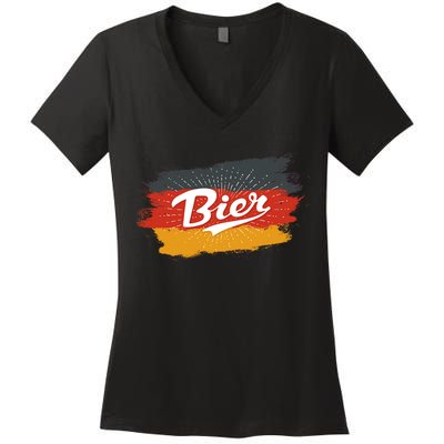 Bier German Flag Oktoberfest Women's V-Neck T-Shirt