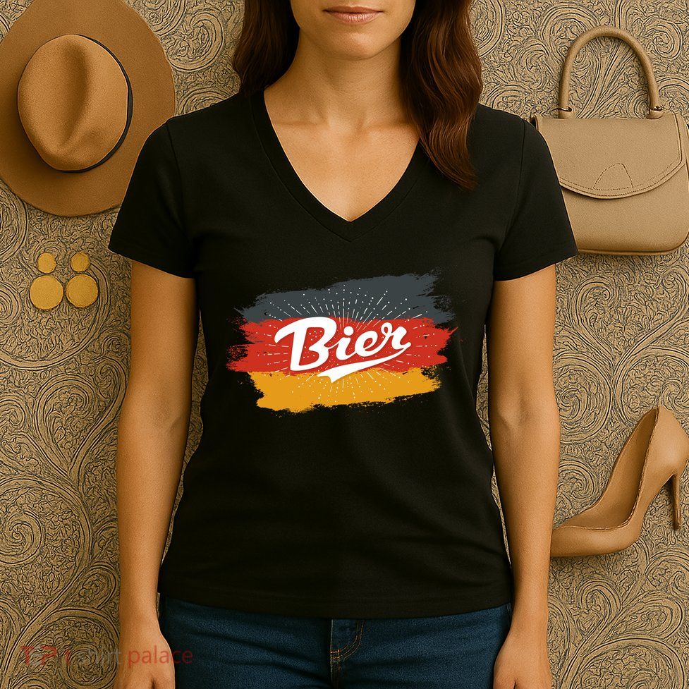 Bier German Flag Oktoberfest Women's V-Neck T-Shirt