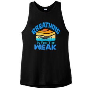 Breathing Is For The Weak Sports Swimming Funny Swimmers Ladies PosiCharge Tri-Blend Wicking Tank