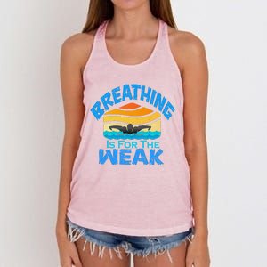 Breathing Is For The Weak Sports Swimming Funny Swimmers Women's Knotted Racerback Tank