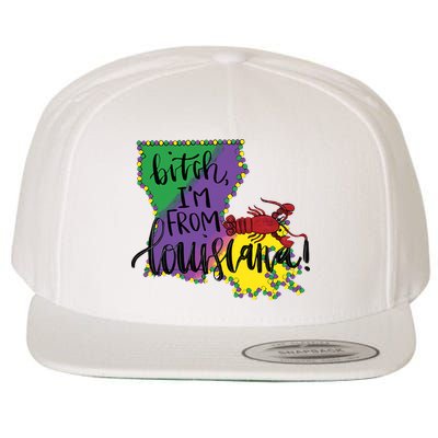 Bitch I'm From Louisiana Mardi Gras Louisiana Map Wool Snapback Cap