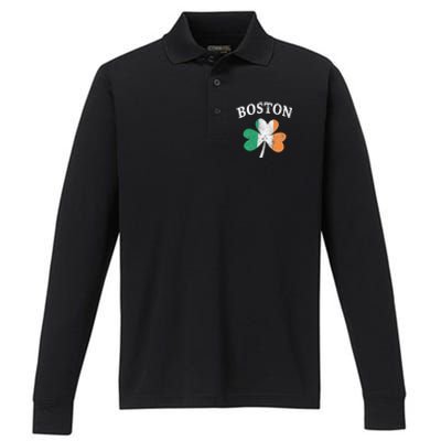 Boston Irish Flag Shamrock I St. Patrick's Day Gift Performance Long Sleeve Polo