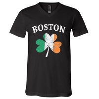 Boston Irish Flag Shamrock I St. Patrick's Day Gift V-Neck T-Shirt