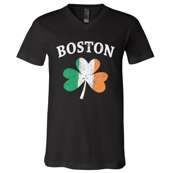 Boston Irish Flag Shamrock I St. Patrick's Day Gift V-Neck T-Shirt