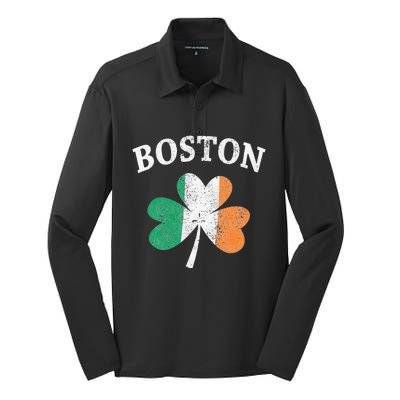 Boston Irish Flag Shamrock I St. Patrick's Day Gift Silk Touch Performance Long Sleeve Polo