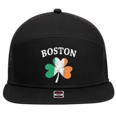 Boston Irish Flag Shamrock I St. Patrick's Day Gift 7 Panel Mesh Trucker Snapback Hat