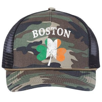 Boston Irish Flag Shamrock I St. Patrick's Day Gift Retro Rope Trucker Hat Cap