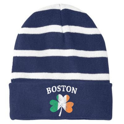 Boston Irish Flag Shamrock I St. Patrick's Day Gift Striped Beanie with Solid Band