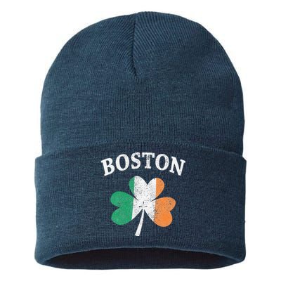 Boston Irish Flag Shamrock I St. Patrick's Day Gift Sustainable Knit Beanie