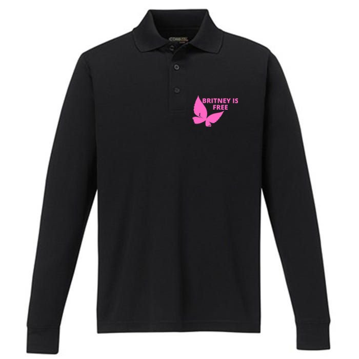 Britney Is Free Butterfly Performance Long Sleeve Polo