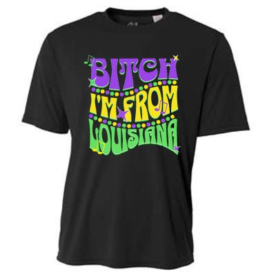 Bitch IM From Louisiana Mardi Gras Fleur De Lis Fat Tuesday Cooling Performance Crew T-Shirt