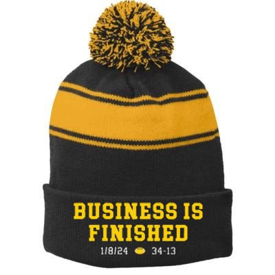 Business Is Finished Michigan Stripe Pom Pom Beanie