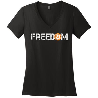 Bitcoin Is Freedom Hodl Crypto Currency Trading Trader Gift Women's V-Neck T-Shirt