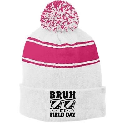 Bruh Its Field Day Teacher Happy Field Day Stripe Pom Pom Beanie