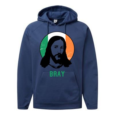 Bray Ireland Flag Jesus St Patricks Day Gift Performance Fleece Hoodie