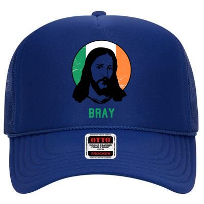 Bray Ireland Flag Jesus St Patricks Day Gift High Crown Mesh Back Trucker Hat