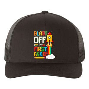 Blast Into First Grade Back To School 1st Grade Yupoong Adult 5-Panel Trucker Hat