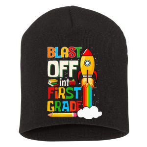 Blast Into First Grade Back To School 1st Grade Short Acrylic Beanie