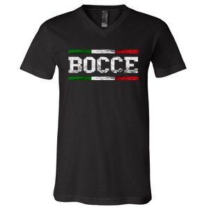 Bocce Italy Flag Pallino Petanque Italian Pride Boccia Team V-Neck T-Shirt