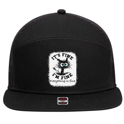 Bleached Its Fine IM Fine Everything Fine Nurse Teacher Cat 7 Panel Mesh Trucker Snapback Hat