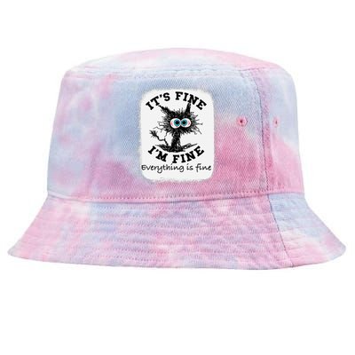 Bleached Its Fine IM Fine Everything Fine Nurse Teacher Cat Tie-Dyed Bucket Hat