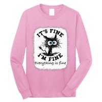 Bleached Its Fine IM Fine Everything Fine Nurse Teacher Cat Long Sleeve Shirt