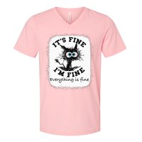 Bleached Its Fine IM Fine Everything Fine Nurse Teacher Cat V-Neck T-Shirt