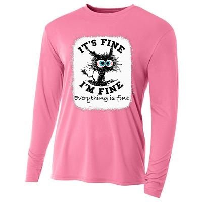 Bleached Its Fine IM Fine Everything Fine Nurse Teacher Cat Cooling Performance Long Sleeve Crew