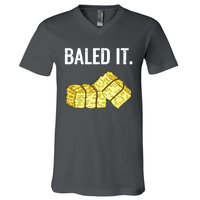 Baled It Farmer Hay Baling Bale Joke Gift V-Neck T-Shirt