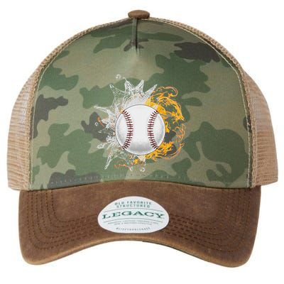 Baseball Ice Flame Fire Cool Sports Pitcher Catcher Gift Legacy Tie Dye Trucker Hat