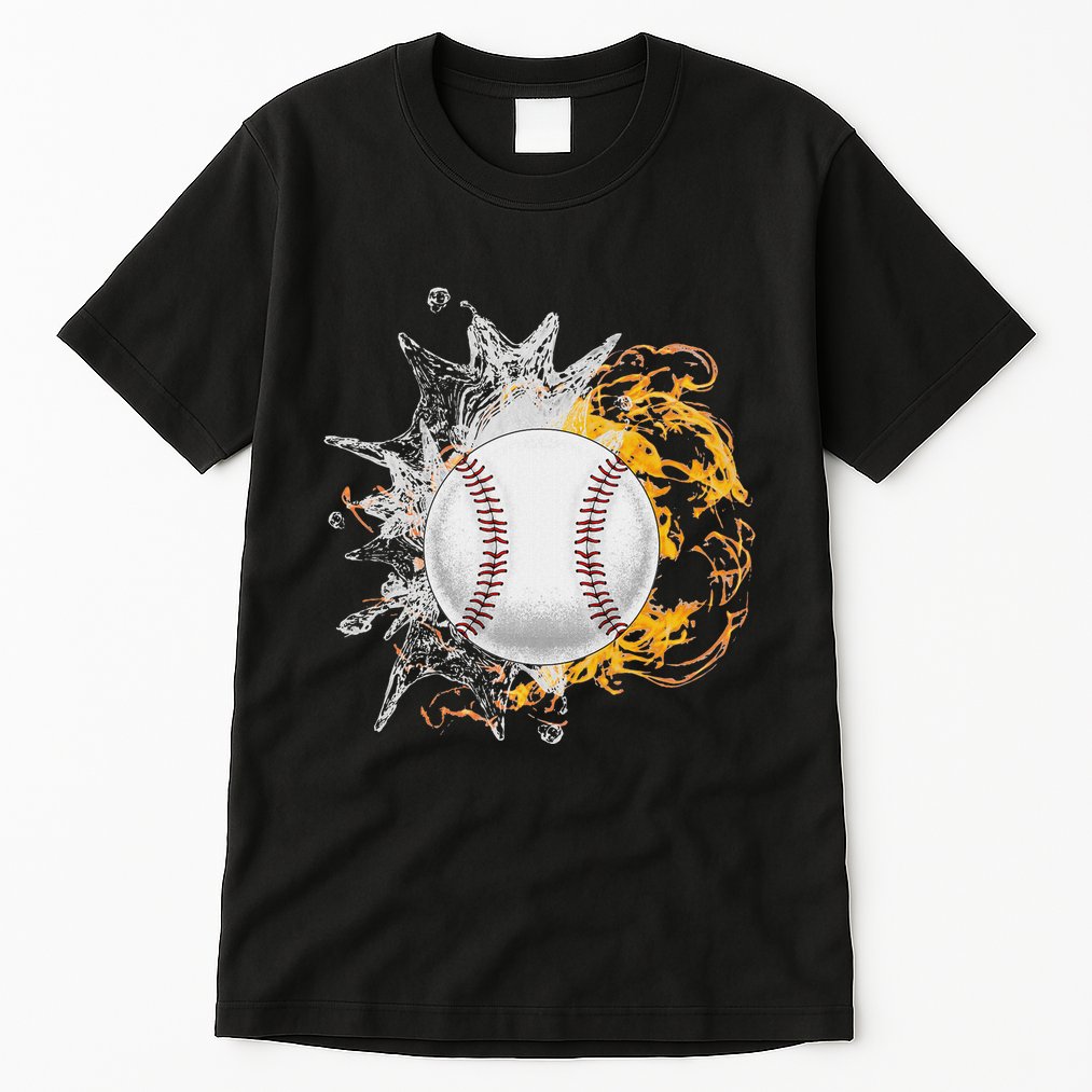 Baseball Ice Flame Fire Cool Sports Pitcher Catcher Gift Tall T-Shirt