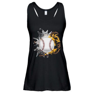 Baseball Ice Flame Fire Cool Sports Pitcher Catcher Gift Ladies Essential Flowy Tank