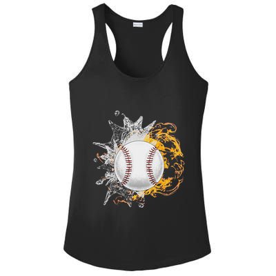 Baseball Ice Flame Fire Cool Sports Pitcher Catcher Gift Ladies PosiCharge Competitor Racerback Tank