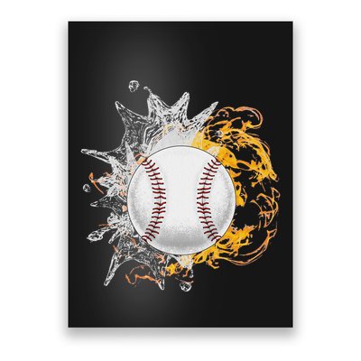 Baseball Ice Flame Fire Cool Sports Pitcher Catcher Gift Poster