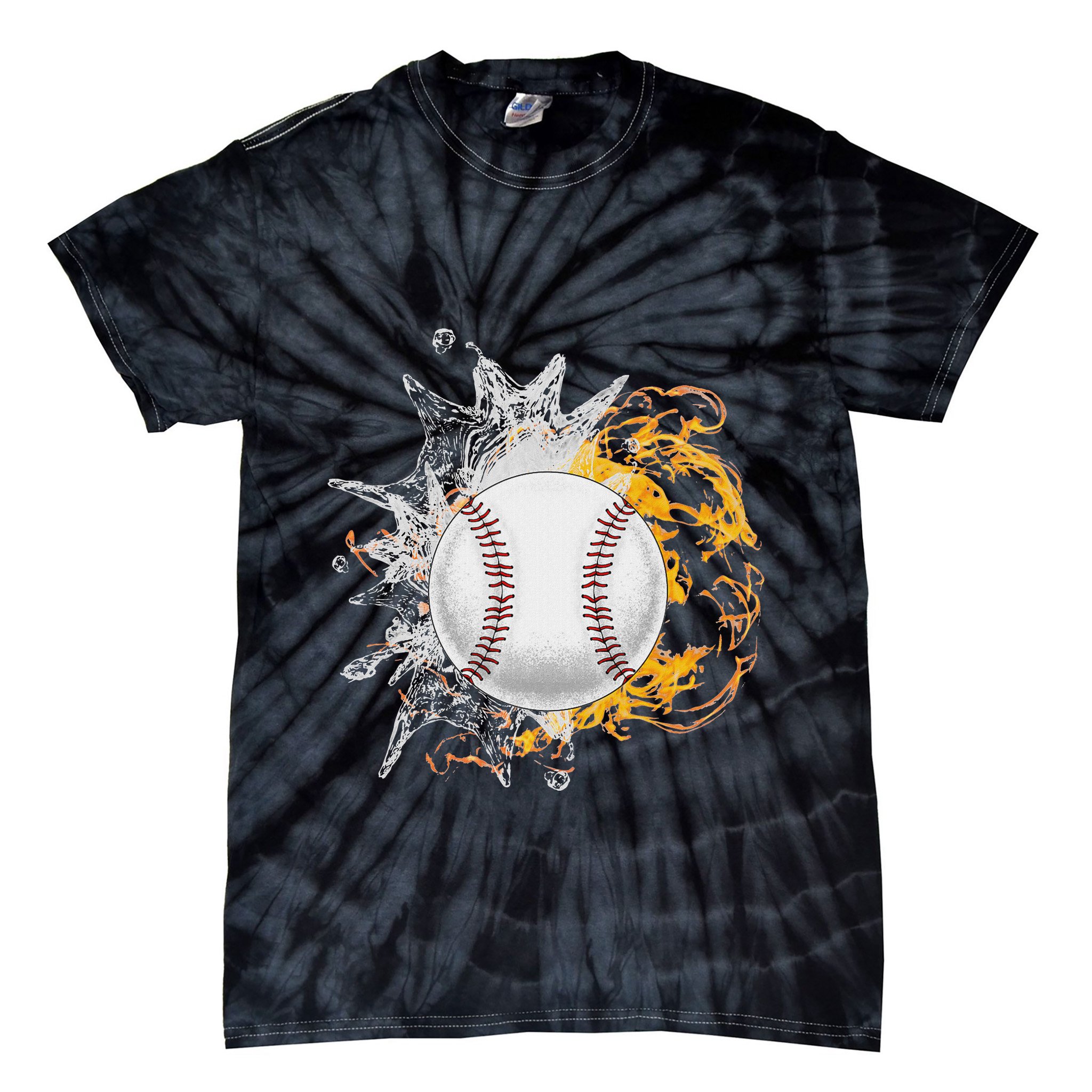 Baseball Ice Flame Fire Cool Sports Pitcher Catcher Gift Tie-Dye T-Shirt