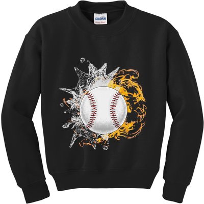 Baseball Ice Flame Fire Cool Sports Pitcher Catcher Gift Kids Sweatshirt