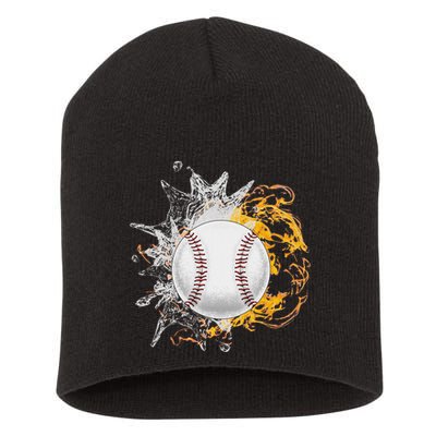 Baseball Ice Flame Fire Cool Sports Pitcher Catcher Gift Short Acrylic Beanie