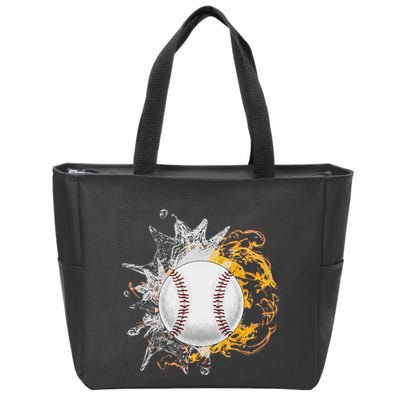 Baseball Ice Flame Fire Cool Sports Pitcher Catcher Gift Zip Tote Bag