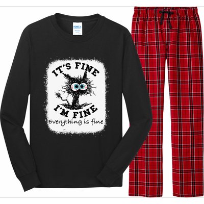 Bleached Its Fine Im Fine Everything Fine Nurse Teacher Cat Long Sleeve Pajama Set