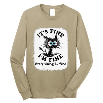 Bleached Its Fine Im Fine Everything Fine Nurse Teacher Cat Long Sleeve Shirt