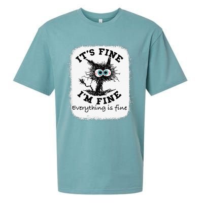 Bleached Its Fine Im Fine Everything Fine Nurse Teacher Cat Sueded Cloud Jersey T-Shirt