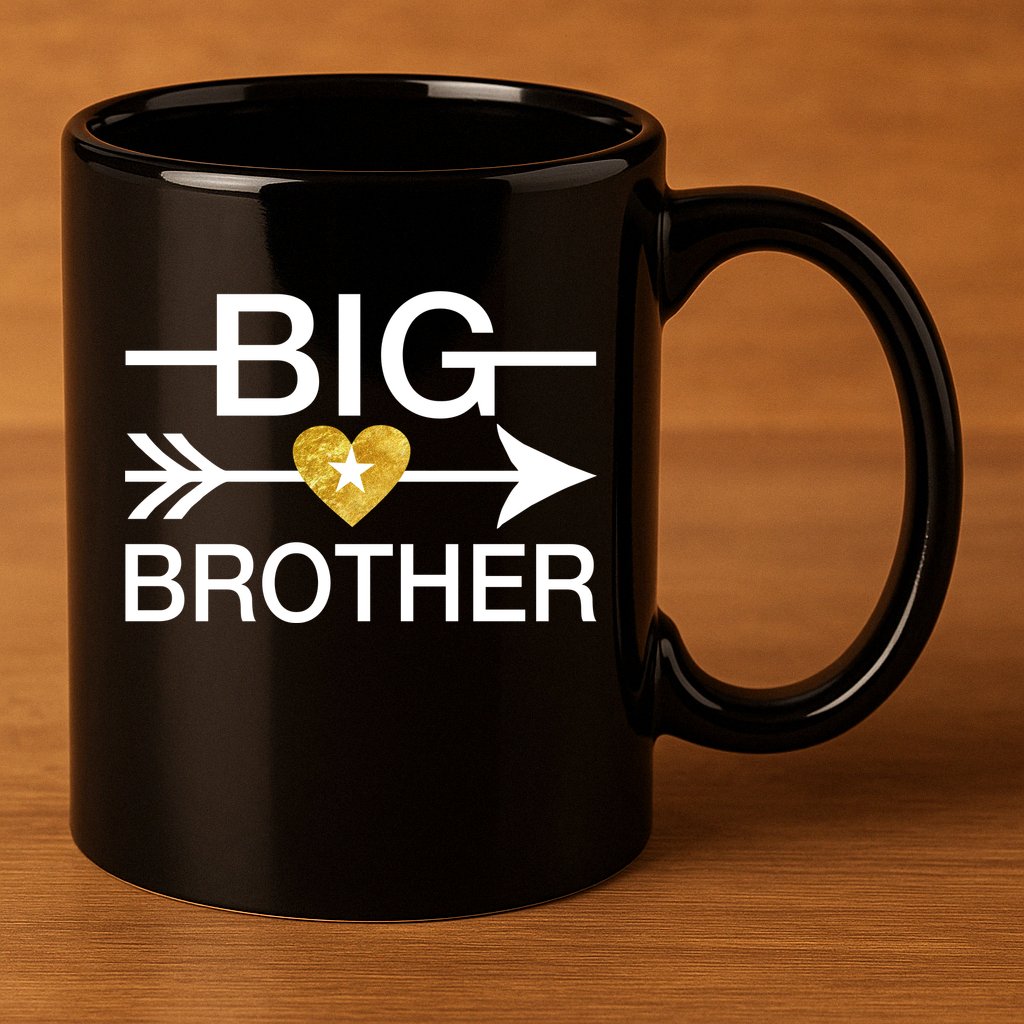 Big Brother Gold Heart Arrow 11oz C Handle Ceramic Mug