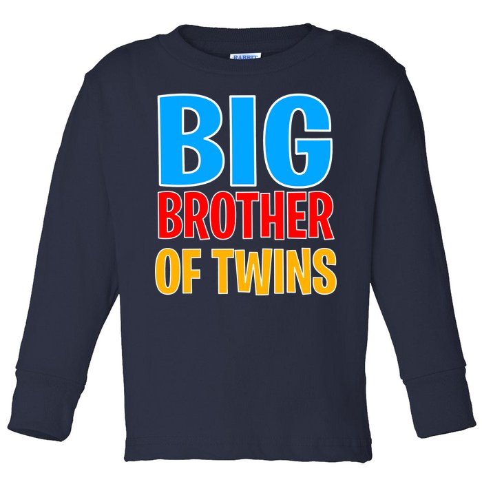 Big Brother of Twins Colorful Text Toddler Long Sleeve Shirt