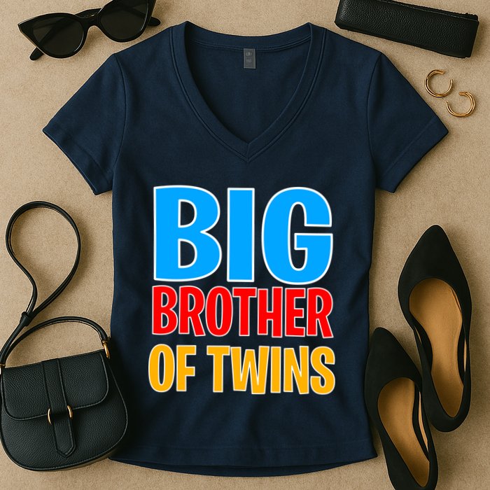 Big Brother of Twins Colorful Text Women's V-Neck T-Shirt