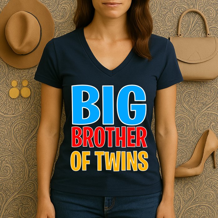 Big Brother of Twins Colorful Text Women's V-Neck T-Shirt
